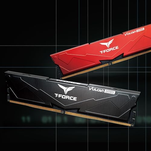TEAMGROUP T Force Vulcan DDR5 32GB  2x16GB  6000MHz  PC5 48000  CL38 Desktop Memory Module Ram  Black  for Chipset 600 700 Series XMP 3 0 Ready   FLBD532G6000HC38ADC01