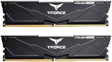 TEAMGROUP T Force Vulcan DDR5 32GB  2x16GB  6000MHz  PC5 48000  CL38 Desktop Memory Module Ram  Black  for Chipset 600 700 Series XMP 3 0 Ready   FLBD532G6000HC38ADC01