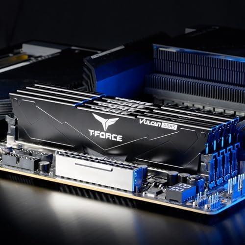 TEAMGROUP T Force Vulcan DDR5 32GB  2x16GB  6000MHz  PC5 48000  CL38 Desktop Memory Module Ram  Black  for Chipset 600 700 Series XMP 3 0 Ready   FLBD532G6000HC38ADC01