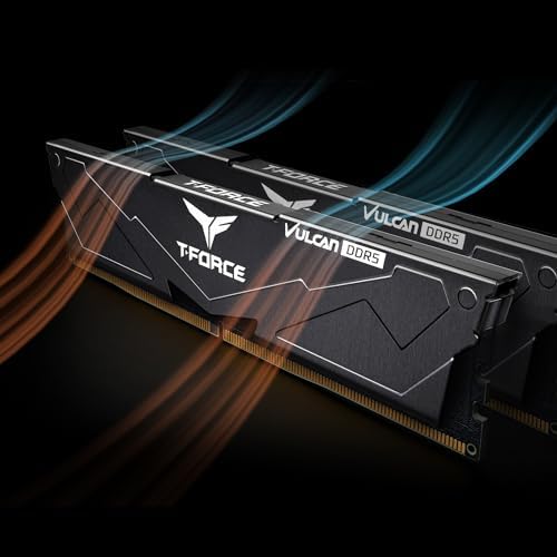 TEAMGROUP T Force Vulcan DDR5 32GB  2x16GB  6000MHz  PC5 48000  CL38 Desktop Memory Module Ram  Black  for Chipset 600 700 Series XMP 3 0 Ready   FLBD532G6000HC38ADC01