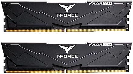 TEAMGROUP T Force Vulcan DDR5 32GB  2x16GB  6000MHz  PC5 48000  CL38 Desktop Memory Module Ram  Black  for Chipset 600 700 Series XMP 3 0 Ready   FLBD532G6000HC38ADC01