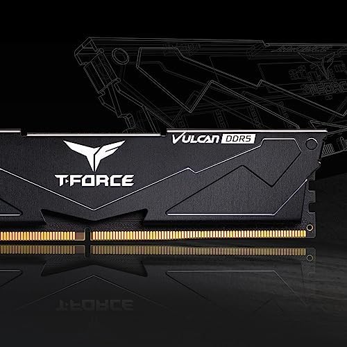 TEAMGROUP T Force Vulcan DDR5 32GB  2x16GB  6000MHz  PC5 48000  CL38 Desktop Memory Module Ram  Black  for Chipset 600 700 Series XMP 3 0 Ready   FLBD532G6000HC38ADC01