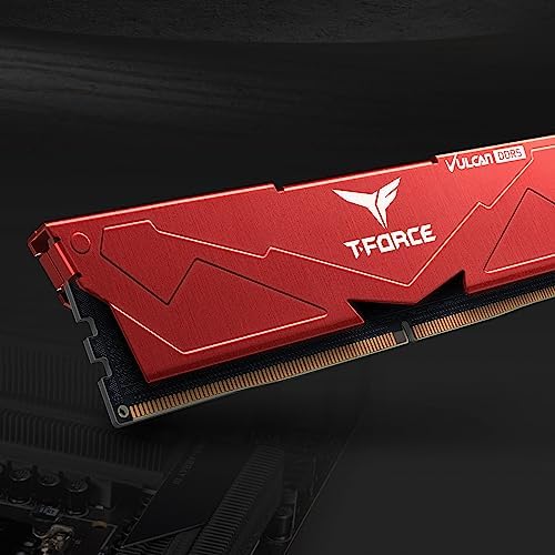 TEAMGROUP T Force Vulcan DDR5 32GB  2x16GB  6000MHz  PC5 48000  CL38 Desktop Memory Module Ram  Black  for Chipset 600 700 Series XMP 3 0 Ready   FLBD532G6000HC38ADC01