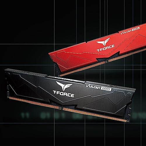 TEAMGROUP T Force Vulcan DDR5 32GB  2x16GB  6000MHz  PC5 48000  CL38 Desktop Memory Module Ram  Black  for Chipset 600 700 Series XMP 3 0 Ready   FLBD532G6000HC38ADC01