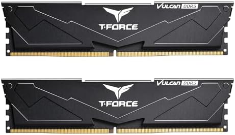 TEAMGROUP T Force Vulcan DDR5 32GB  2x16GB  6000MHz  PC5 48000  CL38 Desktop Memory Module Ram  Black  for Chipset 600 700 Series XMP 3 0 Ready   FLBD532G6000HC38ADC01