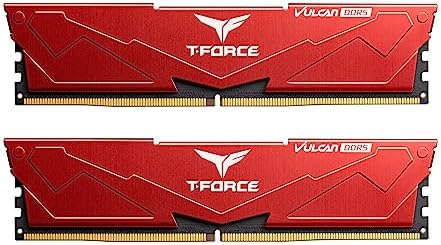 TEAMGROUP T Force Vulcan DDR5 32GB  2x16GB  6000MHz  PC5 48000  CL38 Desktop Memory Module Ram  Black  for Chipset 600 700 Series XMP 3 0 Ready   FLBD532G6000HC38ADC01