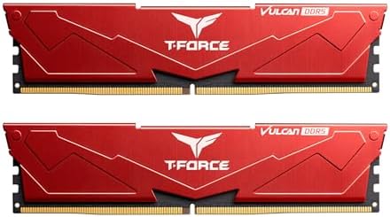 TEAMGROUP T Force Vulcan DDR5 32GB  2x16GB  6000MHz  PC5 48000  CL38 Desktop Memory Module Ram  Black  for Chipset 600 700 Series XMP 3 0 Ready   FLBD532G6000HC38ADC01