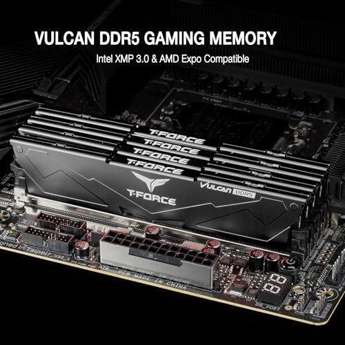 TEAMGROUP T Force Vulcan DDR5 32GB  2x16GB  6000MHz  PC5 48000  CL38 Desktop Memory Module Ram  Black  for Chipset 600 700 Series XMP 3 0 Ready   FLBD532G6000HC38ADC01