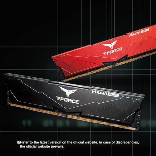 TEAMGROUP T Force Vulcan DDR5 32GB  2x16GB  6000MHz  PC5 48000  CL38 Desktop Memory Module Ram  Black  for Chipset 600 700 Series XMP 3 0 Ready   FLBD532G6000HC38ADC01