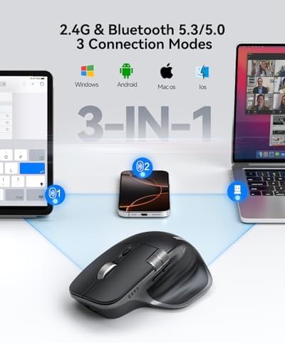 TECKNET Wireless Mouse  Bluetooth Mouse  BT5 3/5 0 & 2 4G  Rechargeable Ergonomic Optical Mouse with 6 Adjustable DPI  Side Scroll  Quiet Clicks  USB A Receiver  7 Buttons  Wide Compatibility   Black