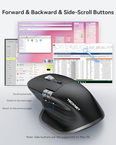 TECKNET Wireless Mouse  Bluetooth Mouse  BT5 3/5 0 & 2 4G  Rechargeable Ergonomic Optical Mouse with 6 Adjustable DPI  Side Scroll  Quiet Clicks  USB A Receiver  7 Buttons  Wide Compatibility   Black