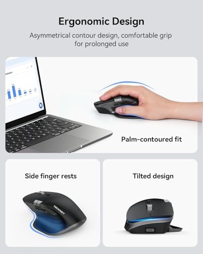 TECKNET Wireless Mouse  Bluetooth Mouse  BT5 3/5 0 & 2 4G  Rechargeable Ergonomic Optical Mouse with 6 Adjustable DPI  Side Scroll  Quiet Clicks  USB A Receiver  7 Buttons  Wide Compatibility   Black