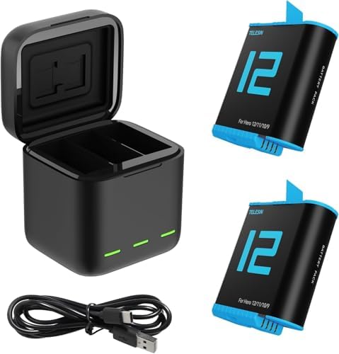 TELESIN Battery Charger Kit for GoPro Hero 12 11 10 9 Black  2 Pack Battery   Triple Charge Case with Type C Charging Cord for Go Pro 12 11 10 9 Original Batteries Accessories
