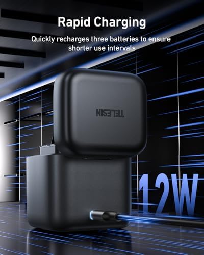 TELESIN Battery Charger Kit for GoPro Hero 12 11 10 9 Black  2 Pack Battery   Triple Charge Case with Type C Charging Cord for Go Pro 12 11 10 9 Original Batteries Accessories