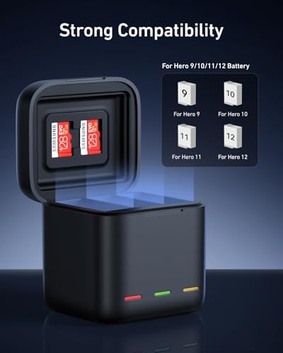 TELESIN Battery Charger Kit for GoPro Hero 12 11 10 9 Black  2 Pack Battery   Triple Charge Case with Type C Charging Cord for Go Pro 12 11 10 9 Original Batteries Accessories