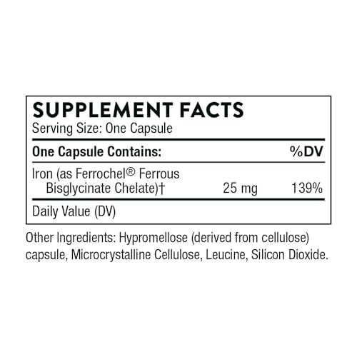 THORNE   Iron Bisglycinate   25 mg Iron Supplement for Enhanced Absorption Without Gastrointestinal Side Effects    NSF Certified for Sport   Gluten Free   60 Capsules