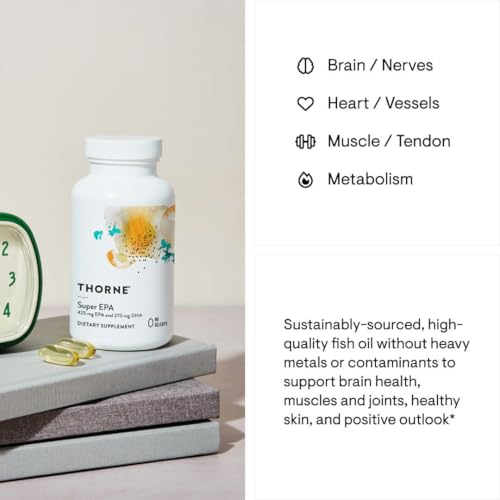 THORNE   Super EPA   Omega 3 Fatty Acids EPA 425mg & DHA 270mg Supplement   Support Brain  Cardiovascular  Joints & Skin    Gluten  Dairy & Soy Free   90 Gelcaps