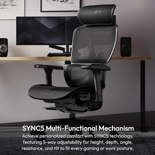 THUNDERX3 XTC Ergonomic Office Chair  for Adults Gaming Chair  High Back Desk Chair  Synchronous Tilt  Self Adjusting Lumbar Support and Backrest  Adjustable Headrest  Breathable Mesh  Black