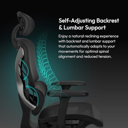 THUNDERX3 XTC Ergonomic Office Chair  for Adults Gaming Chair  High Back Desk Chair  Synchronous Tilt  Self Adjusting Lumbar Support and Backrest  Adjustable Headrest  Breathable Mesh  Black