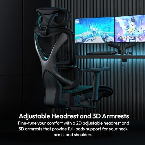 THUNDERX3 XTC Ergonomic Office Chair  for Adults Gaming Chair  High Back Desk Chair  Synchronous Tilt  Self Adjusting Lumbar Support and Backrest  Adjustable Headrest  Breathable Mesh  Black
