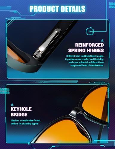 TIJN Gaming Glasses Blue Light Blocking Glasses for Women Men Nerd Eyeglasses Screen Fatigue Anti UV Glare  Black