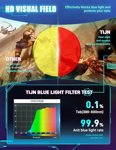 TIJN Gaming Glasses Blue Light Blocking Glasses for Women Men Nerd Eyeglasses Screen Fatigue Anti UV Glare  Black