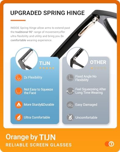 TIJN Gaming Glasses Blue Light Blocking Glasses for Women Men Nerd Eyeglasses Screen Fatigue Anti UV Glare  Black