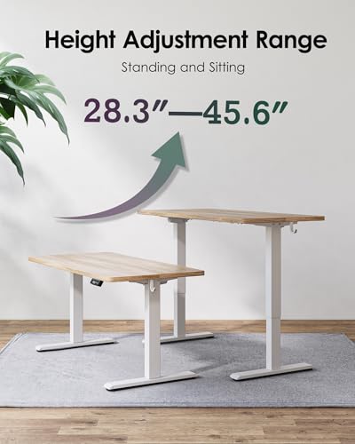 TIQLAB Height Adjustable Electric Standing Desk  47 x 24 inch  Sit Stand Up Desk  Splice Board  Computer Home Office Desk  White Frame/Maple Top