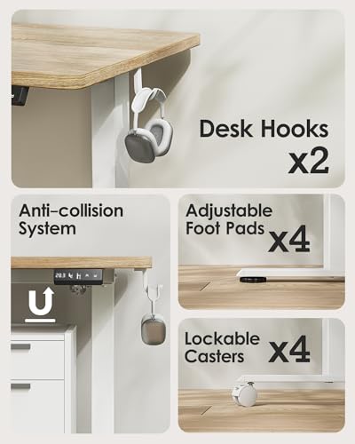 TIQLAB Height Adjustable Electric Standing Desk  47 x 24 inch  Sit Stand Up Desk  Splice Board  Computer Home Office Desk  White Frame/Maple Top