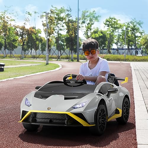 TOBBI Kids Ride on 24V Licensed Lamborghini STO Electric Car for Kids 3 6 Battery Powered Ride on Toys Lambo Sports Car with Remote Control Motorized Drift Vehicle High Speed 10km/h  Gray