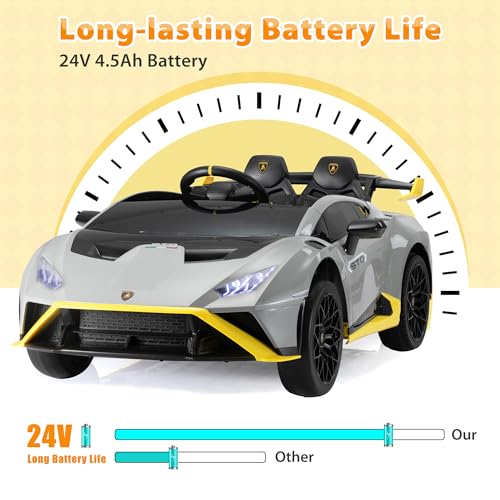 TOBBI Kids Ride on 24V Licensed Lamborghini STO Electric Car for Kids 3 6 Battery Powered Ride on Toys Lambo Sports Car with Remote Control Motorized Drift Vehicle High Speed 10km/h  Gray
