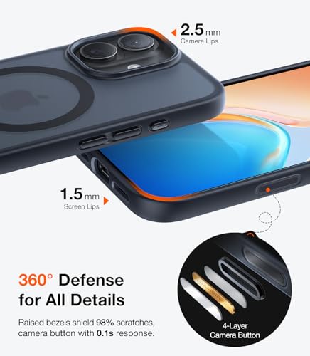 TORRAS Funda magnética a prueba de golpes para 17 con control de cámara, [protección contra caídas de grado militar de 12 pies] [compatible con MagSafe], funda delgada translúcida antihuellas y suave