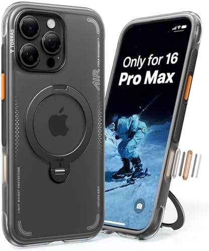 TORRAS Ostand Q3 Air for iPhone 17 Pro Max Case with 360 Magnetic Stand  Fit for MagSafe  Mil Grade Drop Tested  Camera Control Button  Shockproof Phone Case for iPhone 17 Pro Max 6 9  Shadow Black