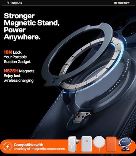 TORRAS Ostand Q3 Air for iPhone 17 Pro Max Case with 360 Magnetic Stand  Fit for MagSafe  Mil Grade Drop Tested  Camera Control Button  Shockproof Phone Case for iPhone 17 Pro Max 6 9  Shadow Black