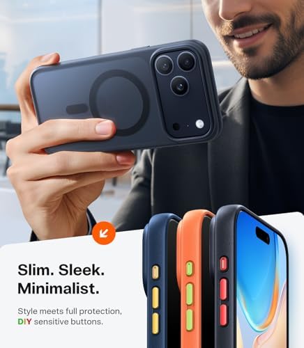 TORRAS Stronger Magnetic & Shockproof for iPhone 17 Pro Max Case  Fit for MagSafe  Military Grade Drop Protection  Camera Control  DIY Button  Slim for iPhone 17 Pro Max Case Translucent Matte Black