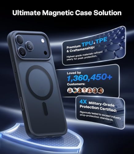 TORRAS Stronger Magnetic & Shockproof for iPhone 17 Pro Max Case  Fit for MagSafe  Military Grade Drop Protection  Camera Control  DIY Button  Slim for iPhone 17 Pro Max Case Translucent Matte Black