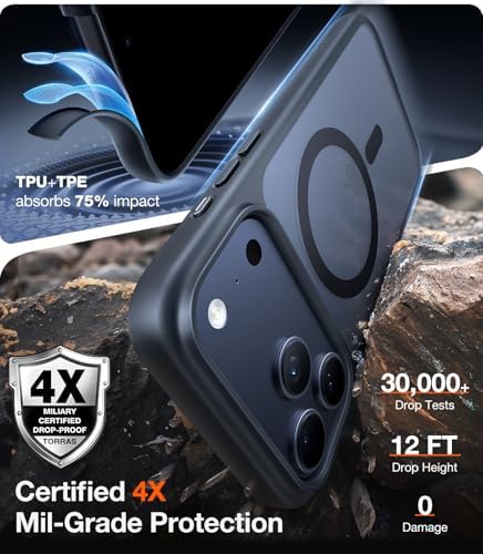 TORRAS Stronger Magnetic & Shockproof for iPhone 17 Pro Max Case  Fit for MagSafe  Military Grade Drop Protection  Camera Control  DIY Button  Slim for iPhone 17 Pro Max Case Translucent Matte Black