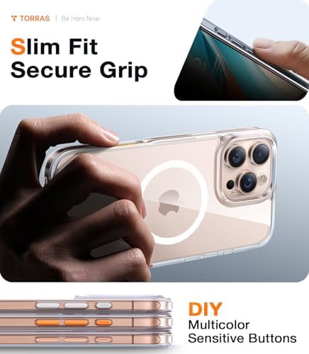 TORRAS Stronger Magnetic & Shockproof for iPhone 17 Pro Max Case  Fit for MagSafe  Military Grade Drop Protection  Camera Control  DIY Button  Slim for iPhone 17 Pro Max Case Translucent Matte Black