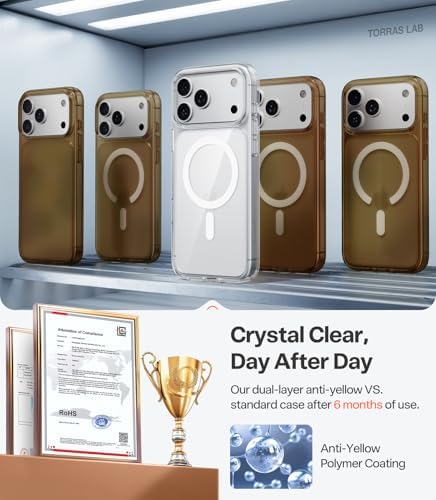 TORRAS Stronger Magnetic & Anti Yellowing for iPhone 17 Pro Max Case Clear  Fit for MagSafe  Military Grade Drop Protection  Camera Control  DIY Button  Slim for iPhone 17 Pro Max Case Diamond Clear