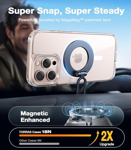 TORRAS Stronger Magnetic & Anti Yellowing for iPhone 17 Pro Max Case Clear  Fit for MagSafe  Military Grade Drop Protection  Camera Control  DIY Button  Slim for iPhone 17 Pro Max Case Diamond Clear