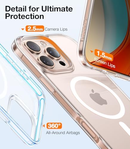 TORRAS Stronger Magnetic & Anti Yellowing for iPhone 17 Pro Max Case Clear  Fit for MagSafe  Military Grade Drop Protection  Camera Control  DIY Button  Slim for iPhone 17 Pro Max Case Diamond Clear