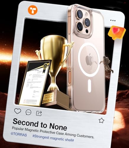 TORRAS Stronger Magnetic & Anti Yellowing for iPhone 17 Pro Max Case Clear  Fit for MagSafe  Military Grade Drop Protection  Camera Control  DIY Button  Slim for iPhone 17 Pro Max Case Diamond Clear