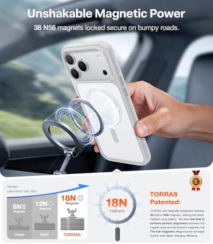 TORRAS Stronger Magnetic & Anti Yellowing for iPhone 17 Pro Max Case Clear  Fit for MagSafe  Military Grade Drop Protection  Camera Control  DIY Button  Slim for iPhone 17 Pro Max Case Diamond Clear