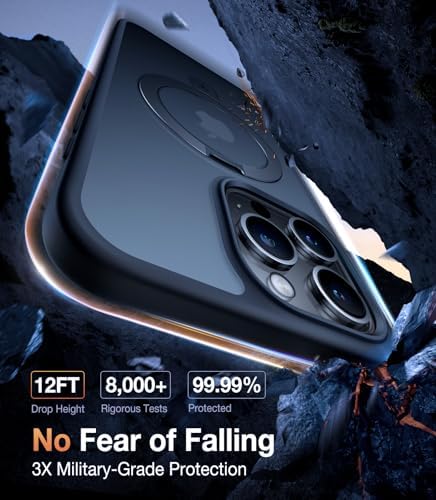 TORRAS Funda magnética azul para iPhone 17 Pro Max con soporte, [compatible con MagSafe] [probada en caídas de grado militar] Control de cámara, funda translúcida delgada de borde suave para iPhone 17