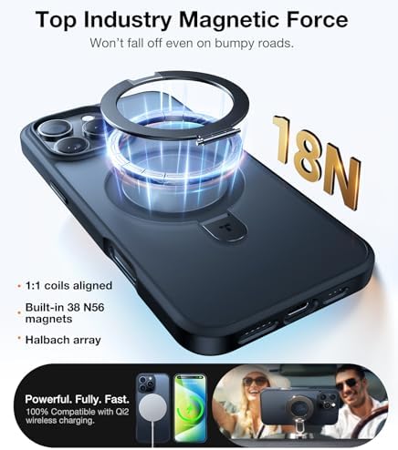 TORRAS Funda magnética azul para iPhone 17 Pro Max con soporte, [compatible con MagSafe] [probada en caídas de grado militar] Control de cámara, funda translúcida delgada de borde suave para iPhone 17