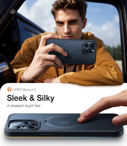 TORRAS Funda magnética azul para iPhone 17 Pro Max con soporte, [compatible con MagSafe] [probada en caídas de grado militar] Control de cámara, funda translúcida delgada de borde suave para iPhone 17