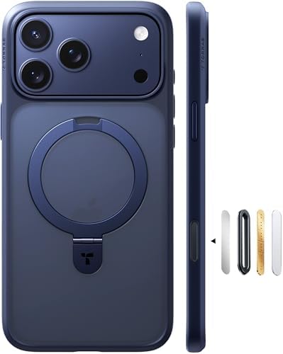 TORRAS Funda magnética azul para iPhone 17 Pro Max con soporte, [compatible con MagSafe] [probada en caídas de grado militar] Control de cámara, funda translúcida delgada de borde suave para iPhone 17