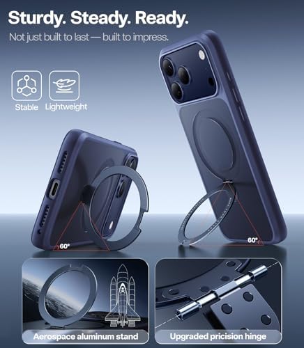 TORRAS Funda magnética azul para iPhone 17 Pro Max con soporte, [compatible con MagSafe] [probada en caídas de grado militar] Control de cámara, funda translúcida delgada de borde suave para iPhone 17