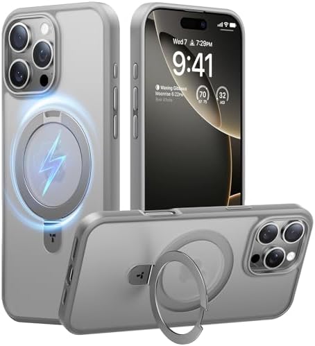 TORRAS Funda magnética azul para iPhone 17 Pro Max con soporte, [compatible con MagSafe] [probada en caídas de grado militar] Control de cámara, funda translúcida delgada de borde suave para iPhone 17