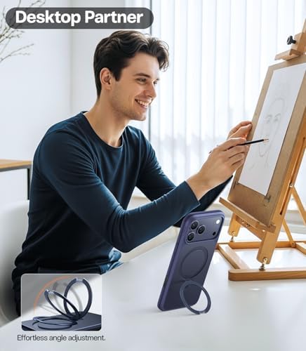 TORRAS Funda magnética azul para iPhone 17 Pro Max con soporte, [compatible con MagSafe] [probada en caídas de grado militar] Control de cámara, funda translúcida delgada de borde suave para iPhone 17